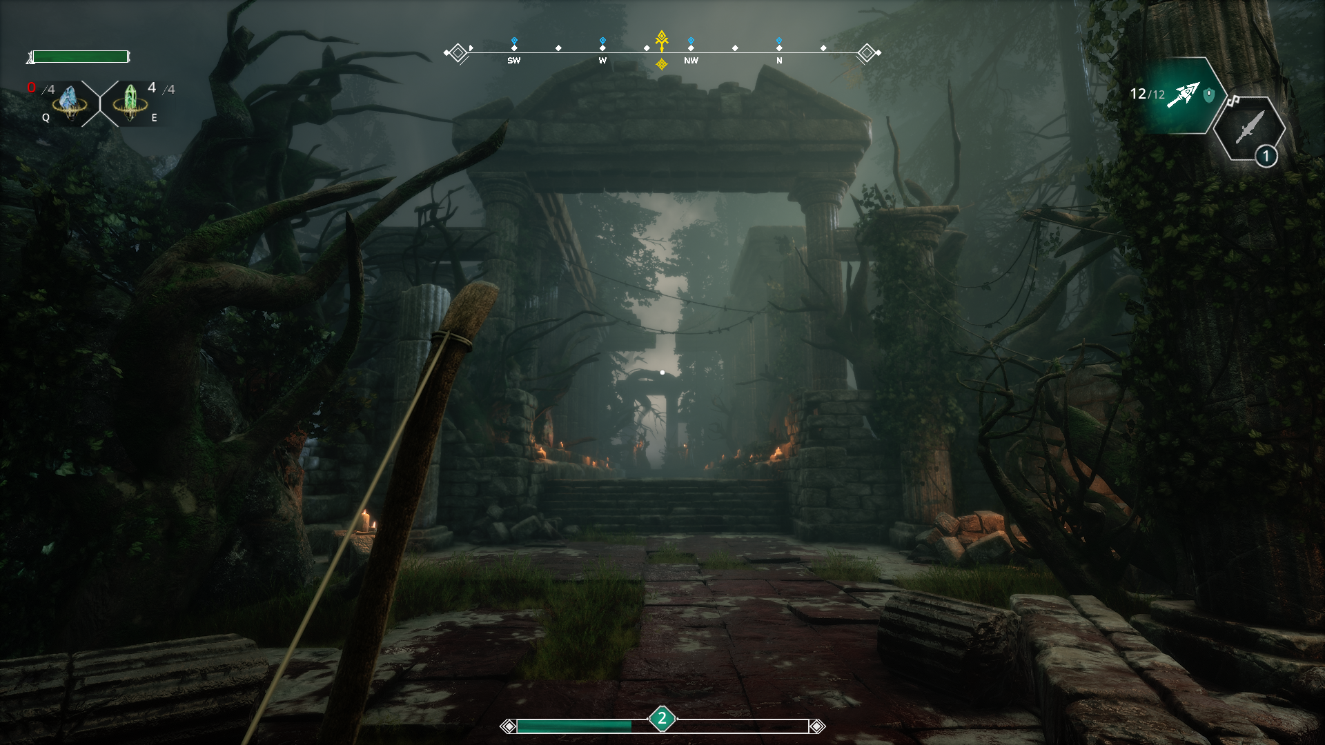 Dark fantasy ruins explored from a first-person perspective